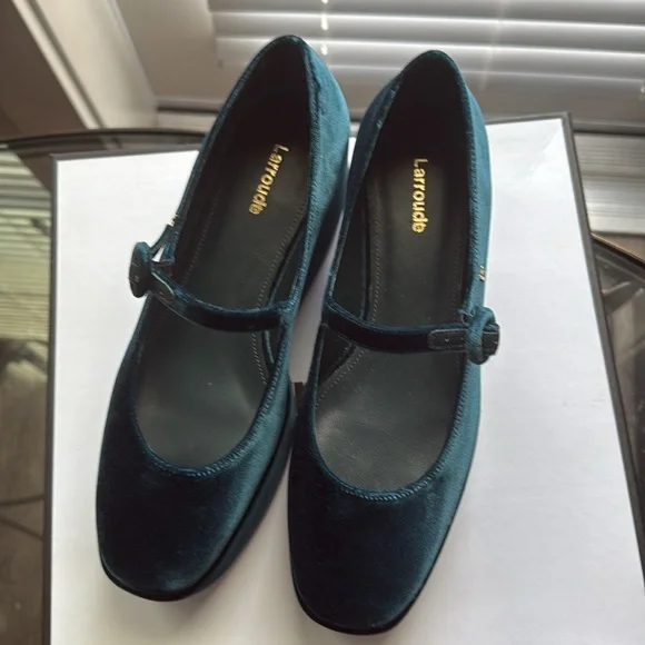 Larroude Blair Flatform Mary Janes new with box color deepsea velvet teal - Picture 7 of 8